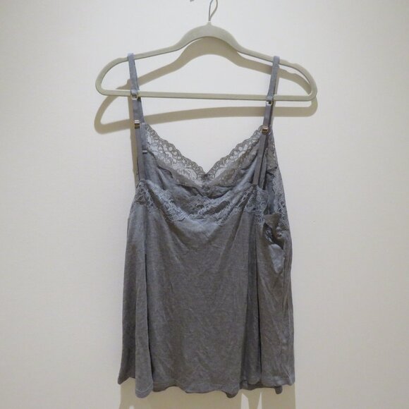 SOMA Cool Nights Rib Lace Trim Pajama Cami Top in Gray Lounge Comfy Size XL NWT - Picture 8 of 14